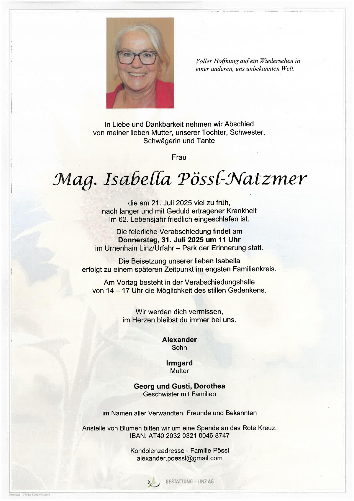 Nachruf - Direktorin a. D. Isabella Pössl-Natzmer